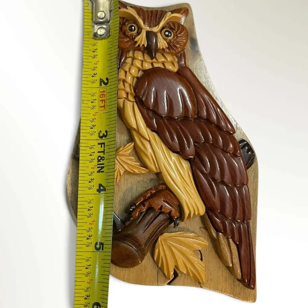 Handcrafted Wood Owl Secret Puzzle Jewelry/Trinket Box Red Velvet Lined